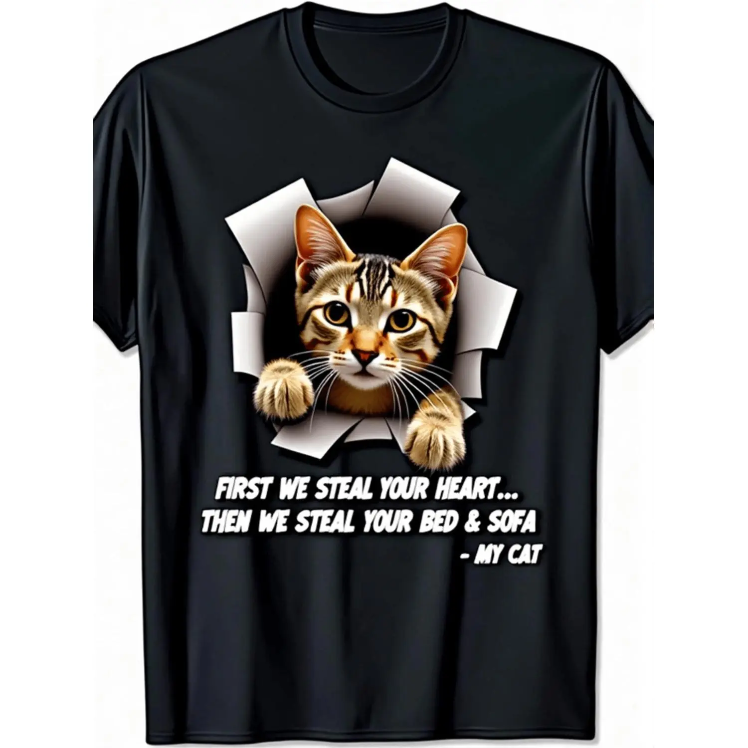 Cat Lover Cotton T-shirt Featuring Adorable Kitten and Cat Face Heavyweight Crew Neck Short Sleeve Casual Tee for Cat Enthusiasts All-Season Comfort