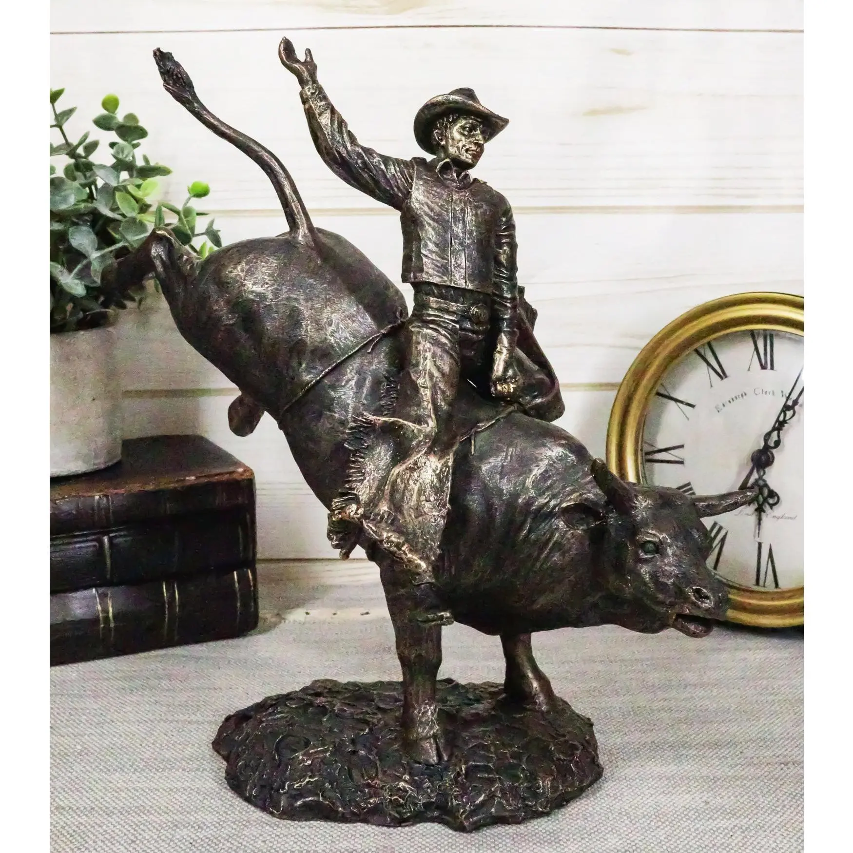 Ebros Rodeo American Cowboy on Bull Resin Figurine - Bronze Finish, 10.5"H Home Decor Sculpture