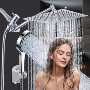 8''Rainfall Shower Head with Handheld Combo High Pressure 8+2 MODE built-in power wash, Stainless Steel Chrome Showerhead with 11'' Extension Arm Height/Angle Adjustable with Holder & 60"Hose