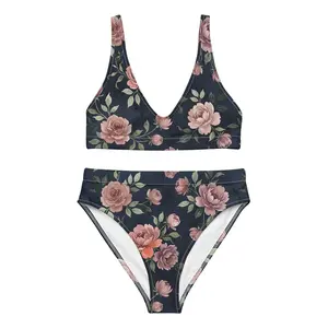 Gothic Floral High Waisted Bikini Set | Modest Two-Piece Swimsuit