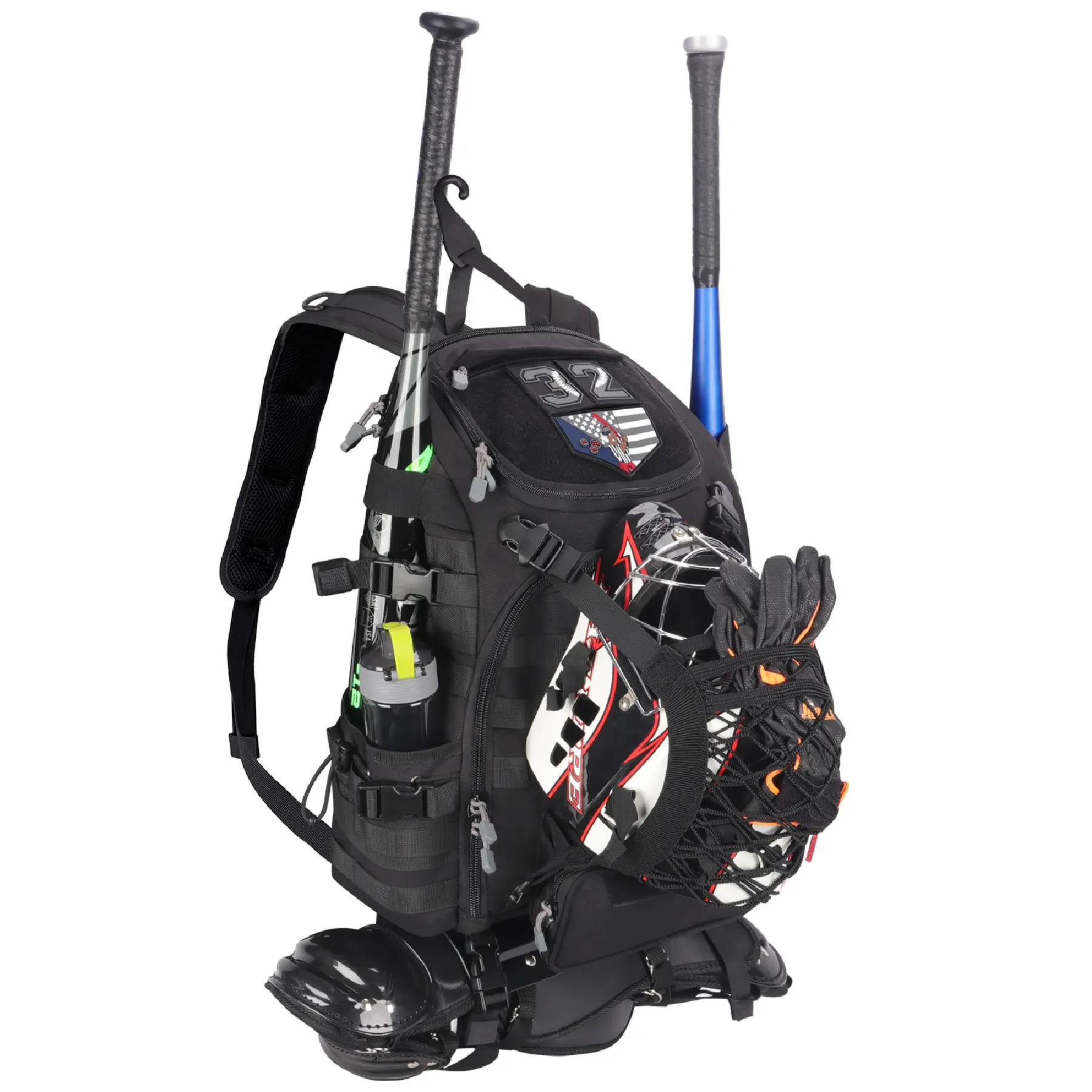 Large Baseball Catcher Backpack, Softball Equipment Bag Holds 2 Bats, Full Catcher Gear, Helmet, Cleats, Separate Shoe Compartment & Dugout Hanging Hook, Custom Patch Area for Youth Adult Players