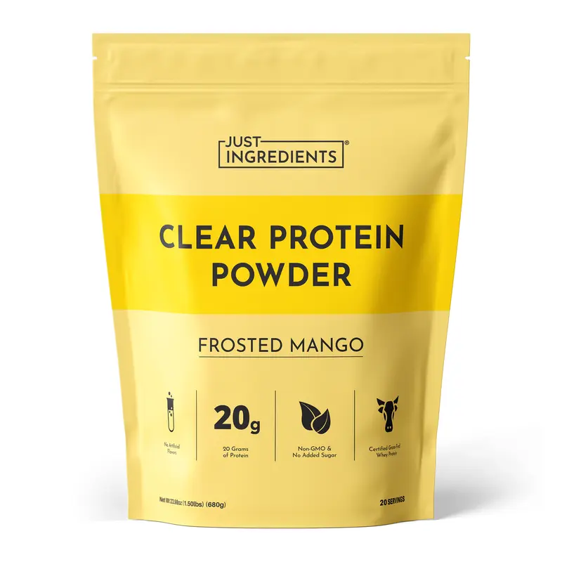 Just Ingredients Frosted Mango Clear Protein Powder - 20 Servings - Certified Grass-Fed Clear Whey Protein Isolate - Made with Real Food Ingredients