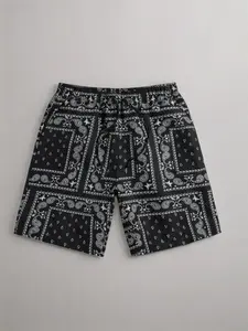 Men's Ethnic Pattern Pocket Drawstring Waist Shorts, Paisley Print Elastic Waist Swim Trunks, Beach Shorts for Casual, Swimwear Shorts