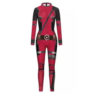 Red Black Printed Stretchy Sexy Full Length Dead  Movie Character Costume Jumpsuit