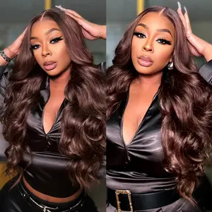 [Soft Glam Waves] Megalook #4 Brown Chocolate 13x6 Glueless Lace Frontal Wig Transparent HD Lace Frontal Wigs Pre-plucked Natural Hairline Put on Go Beginner Friendly Wig