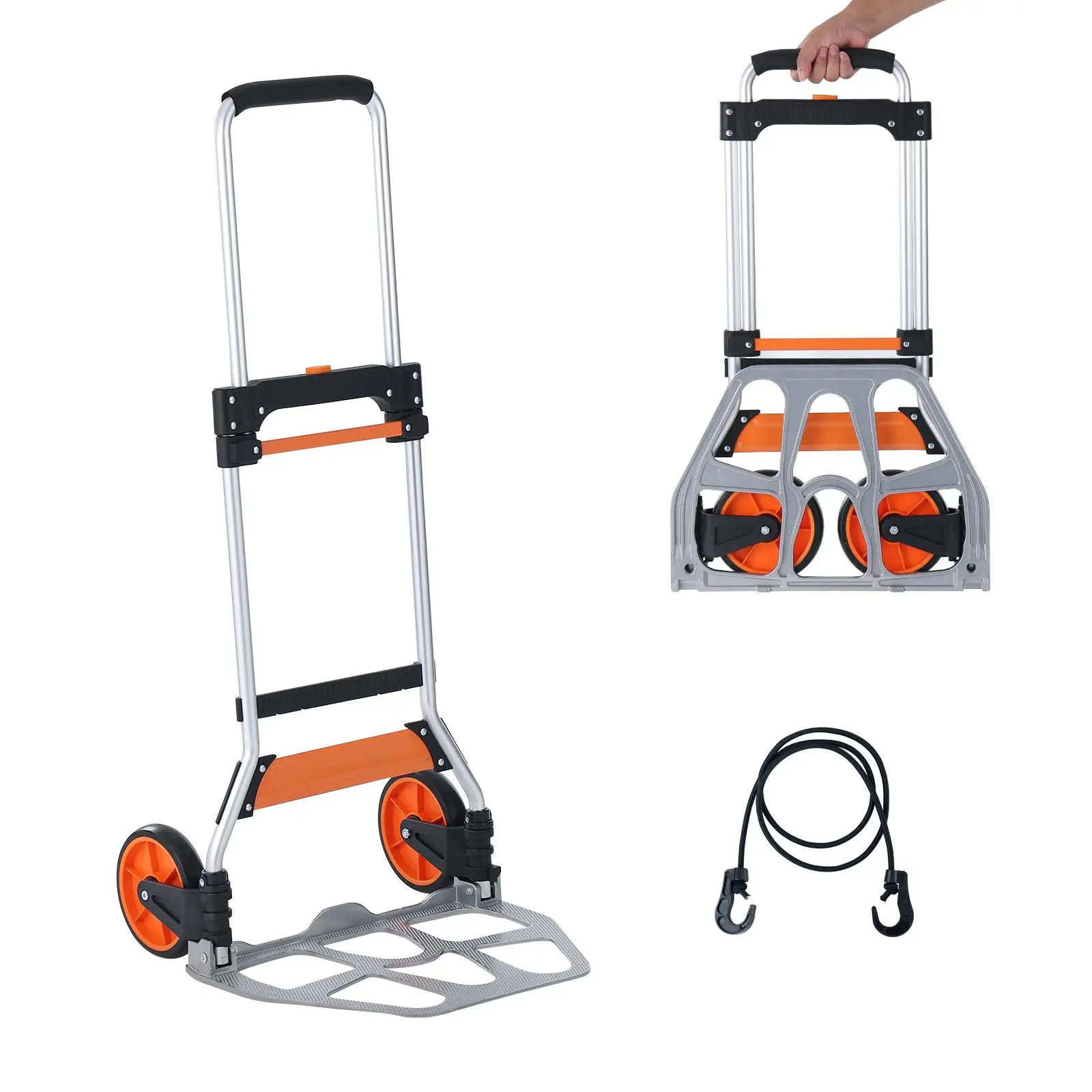 【Backtoschool】VEVOR Aluminum Alloy Collapsible Foldable Wagon Heavy-Duty Trolley, 275 lbs Load Capacity, Convertible Hand Truck-Dolly with Telescopic Handle, PP+TPR Wheels & Binding Rope, Ultra-Lightweight for Warehouse Moving, Portable