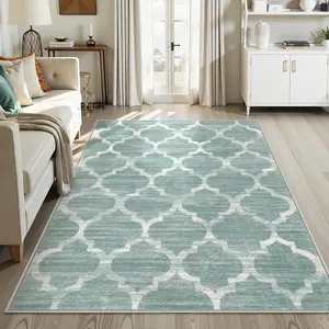 Moroccan Washable Living Room Carpet - Area Rug 4x6 Entryway Rug Non-Slip Soft Large Rugs for Bedroom Throw Low-Pile, Sage Green Print Distressed Rug for Office Dorm Entryway