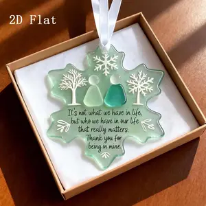 3pcs 2D Flat Acrylic Snowflake-Shaped Sea Glass Friendship Decoration, Christmas Keepsake Decoration Gift For Best Friends, Acrylic Material Sea Glass Snowflake Friendship Christmas Tree Hanging Ornament, Thank You For Being in Mine