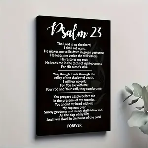2D Flat, 2D Flat, 1pc a Wrapped Solid Wood Frame Featuring a Beautiful Poster.This Vintage Black Bible Verse from Psalm 23 Serves As an Inspirational Decoration for Various Spaces, Including Rooms, Homes, Holidays, Living Areas, And Entrances