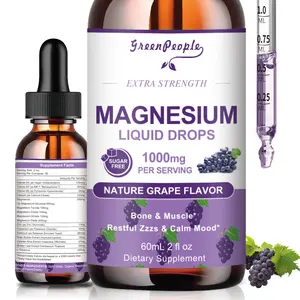 GREENPEOPLE Magnesium Glycinate Drops – 1000mg 5-in-1 Liquid Magnesium with D3, K2, B6 for Sleep, Muscle & Bone – Grape Flavor, 2oz