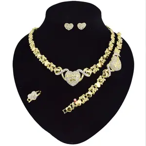 HUGS & KISSES Iced Cut Finish Heart Teddy Bears Gold-Plated Elegant Jewelry Set - Matching Fashion Costume Jewelry Set #13, Matching Jewelry Set