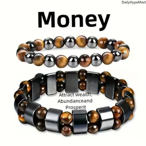 2PCS Handmade Tiger Eye-Obsidian Bracelet Set, Double-Protection Casual Fashion Accessory, Ideal Wealth Jewelry & Anniversary Gift