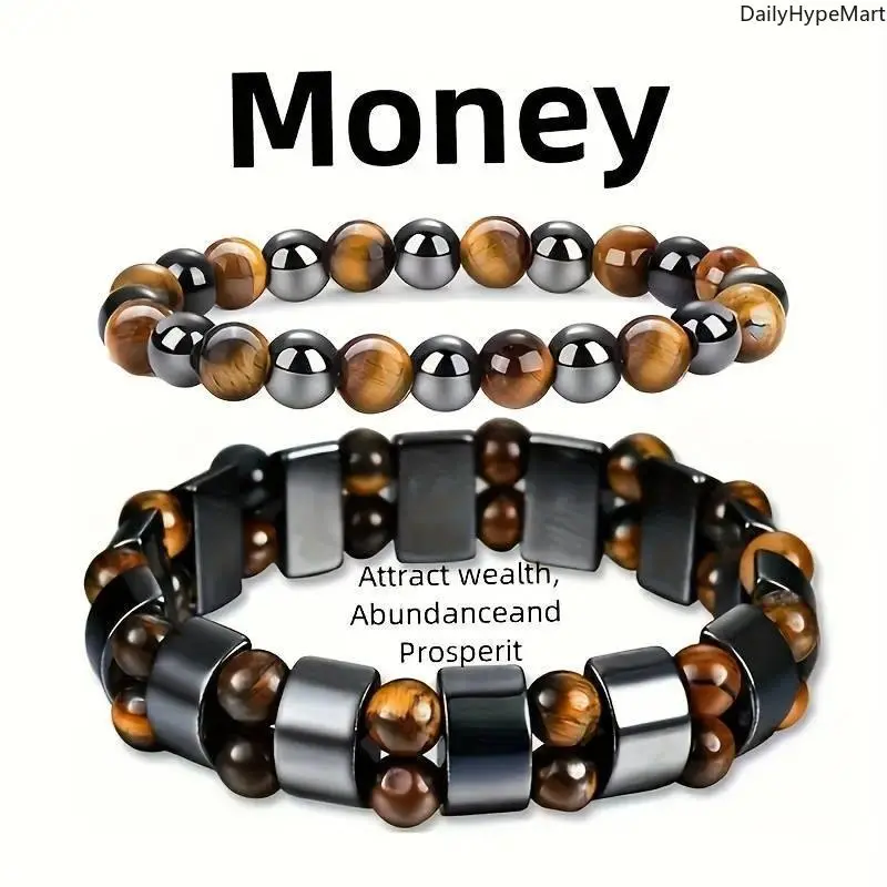 Bracelet Set of 2, Handmade Tiger Eye and Obsidian Stone Jewelry, Casual Protection Accessories for Abundance and Prosperity, Ideal Jewelry Gifts, Bracelet Jewelry