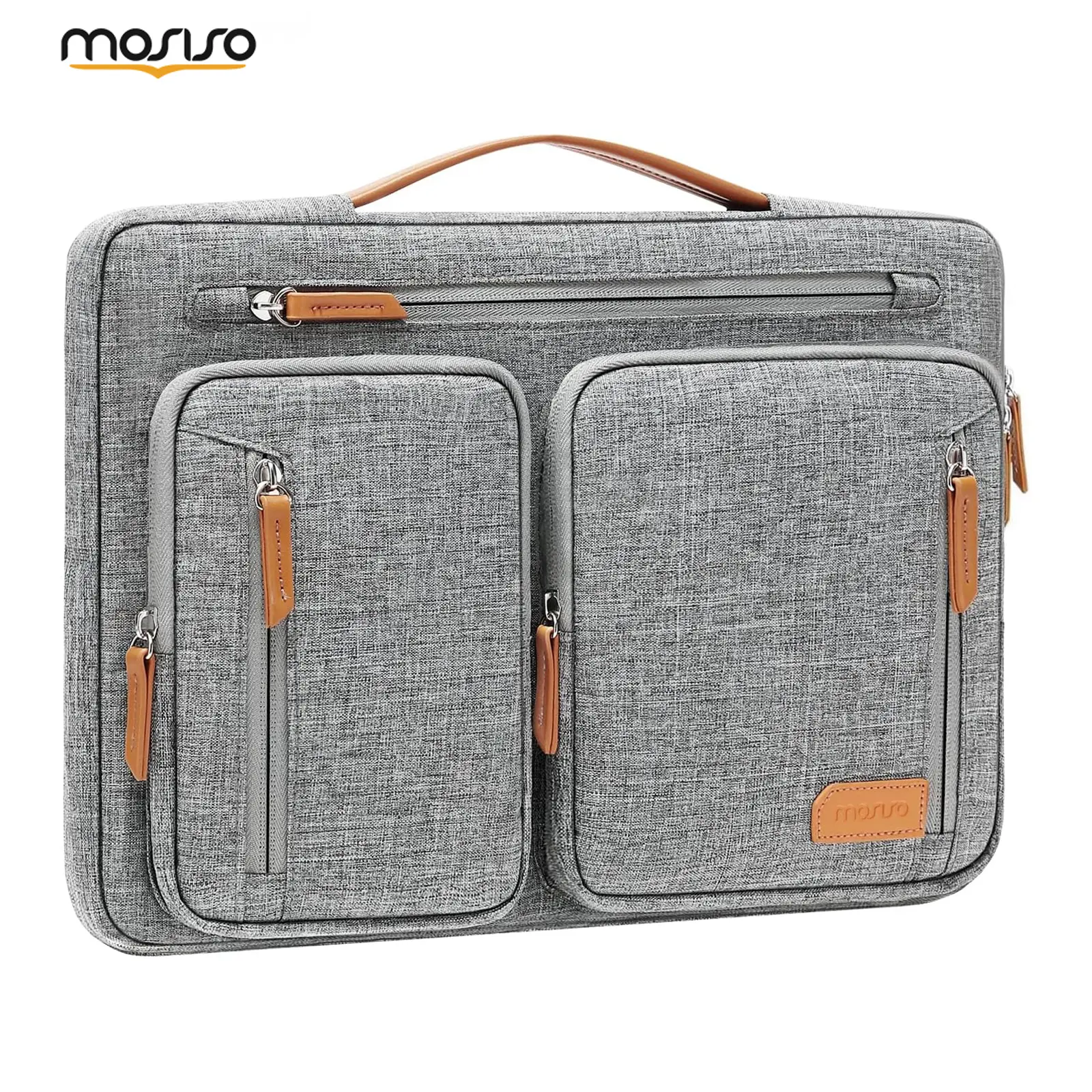 MOSISO Plain Polyester Laptop Sleeve for 15 Inch MacBook & Chromebook, Water-Resistant 360° Protective Case with 5 Pockets, Handle & Trolley Strap, Rectangle