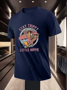 Hippie Style Unisex Mushroom Pattern Printed Short Sleeve T Shirt for Daily Casual Trendy Wear