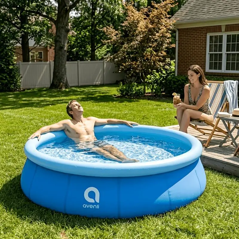 A Round Inflatable Swimming Pool Perfect For Family Backyards, Outdoor Water Play, And Home Pools. Made From Thick, Durable PVC With Quick Setup For Easy Installation, Ideal For Family Gatherings, Backyard Relaxation, And Summer Fun.