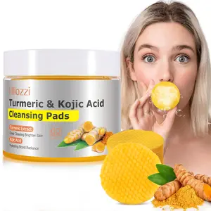 Turmeric Kojic Acid Cleansing Pads – Daily Gentle Peel for Dark Spots & Radiant Skin | Hydrating with Vitamin C, B5, Aloe Vera | 60 Count + Tweezers