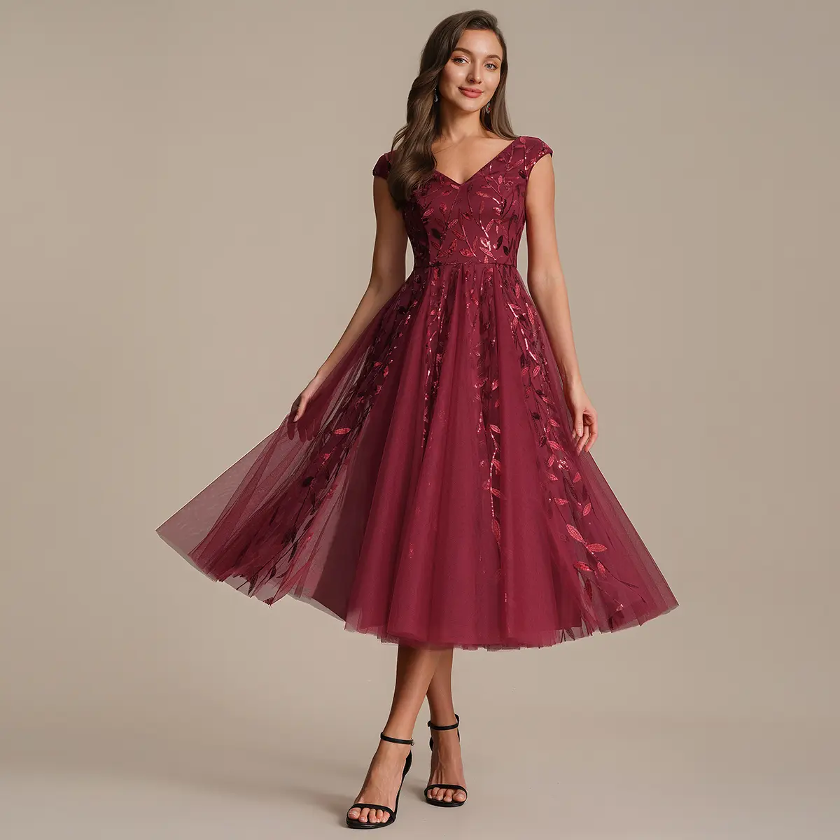 Ever-Pretty 2026 Chic Sparkle Wedding Guest Dress - V-Neck, Sleeveless, Midi A-Line Sequin Skirt, Back Zipper, Stylish Women's Wear for Formal Events, Formal Dresses for Women EG02780, Wedding Guest Dresses