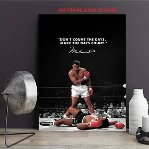 1 piece/set, canvas-printed poster, Wall art featuring inspirational quotes from boxing legends. The gift for sports enthusiasts. Ideal for bedrooms, living rooms, kitchens, dorm hallways, wall decor, Wall Art Decoration. Frameless, 2D flat design