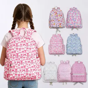 Bow Pattern Girls Backpack Viral Preppy School Bag for Girls Trendy Bow & Leopard Print for Girls