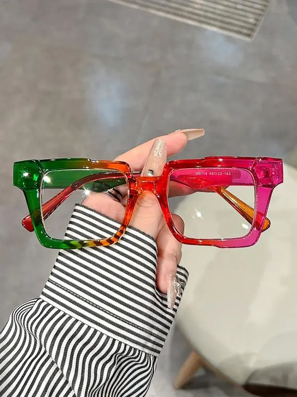 Simple Matching Eyeglasses for Everyday Use, 2025 Spring & Summer Y2k Square Frame Fashion Glasses, Women Glasses Accessories for Travel, Perfect for Students
