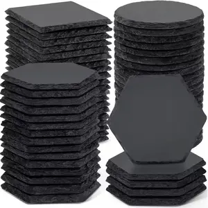 8pcs Slate Coasters Bulk 4 Inch Square Round and Hexagon Handmade Black Stone Blanks for Laser Engraving and Home Decor