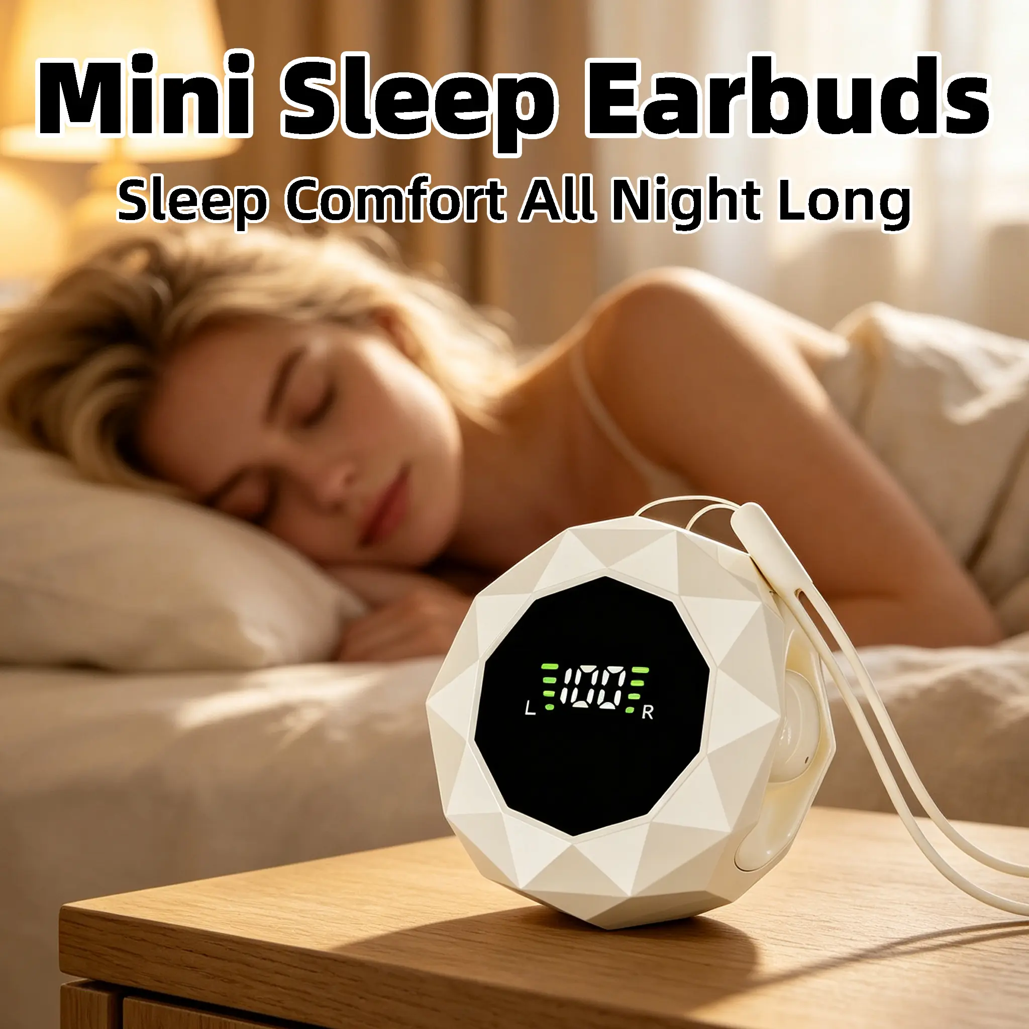 Ultra Tiny Sleep Earbuds ultra-thin body fitting the curve of ear cavity, pain-free wear with no hard protrusions pressing ears, deeply block roommate snoring & crowd noise, Bluetooth sleep earplugs suitable for dorm, home & office naps