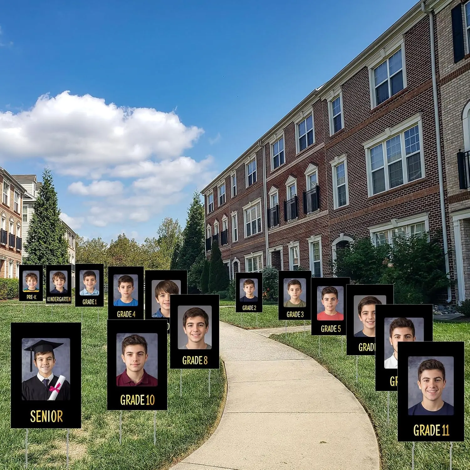14 count Graduation Yard Sign K-12 Photo Display Yard Sign with Stakes 12" x 18" Class of 2026 School  Pictures Frames Lawn Decoration for Graduation Party Decor(Solid Color,Black)