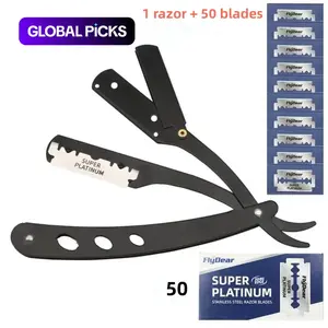 Men Shaving Razor Set, 1 Set Manual Razor with 50 Replacement Stainless Blades, Professional Beard Shaving Tool #GLOBAL PICKS