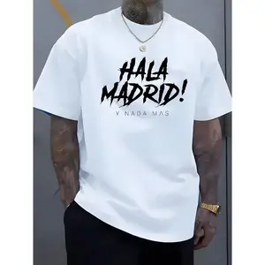 Men'S "Hala Madrid!" Graphic T-Shirt - Soft, Comfortable Polyester Crew Neck, Casual Short Sleeve Tee for Summer & Spring, Lightweight & Breathable Design, Perfect for Sports or Casual Attire, Sports Casual Wear |     Bold Letter Print |     Comfortable F