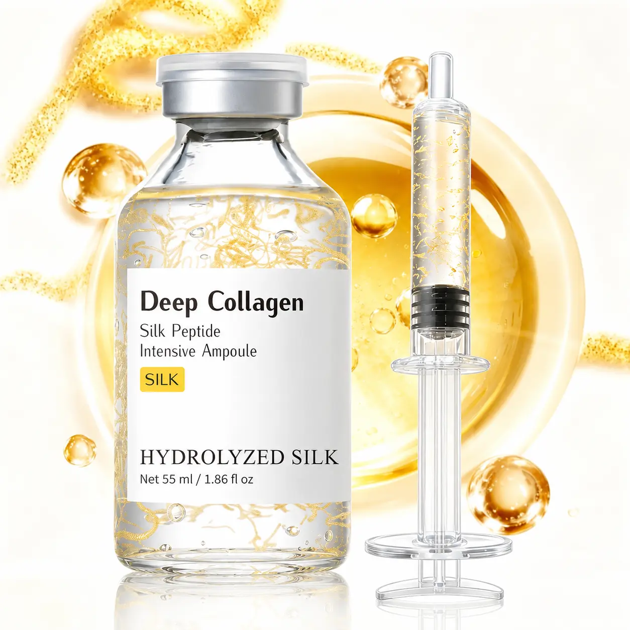 Silk Peptide Collagen Ampoule Serum 55ML | Lightweight Hydrating Face Treatment For Smooth Soft Skin Feel Elasticity Support Texture Care And Healthy Looking Glow Morning Night Skincare Routine Gift Choice Valentines Day Gift For Women