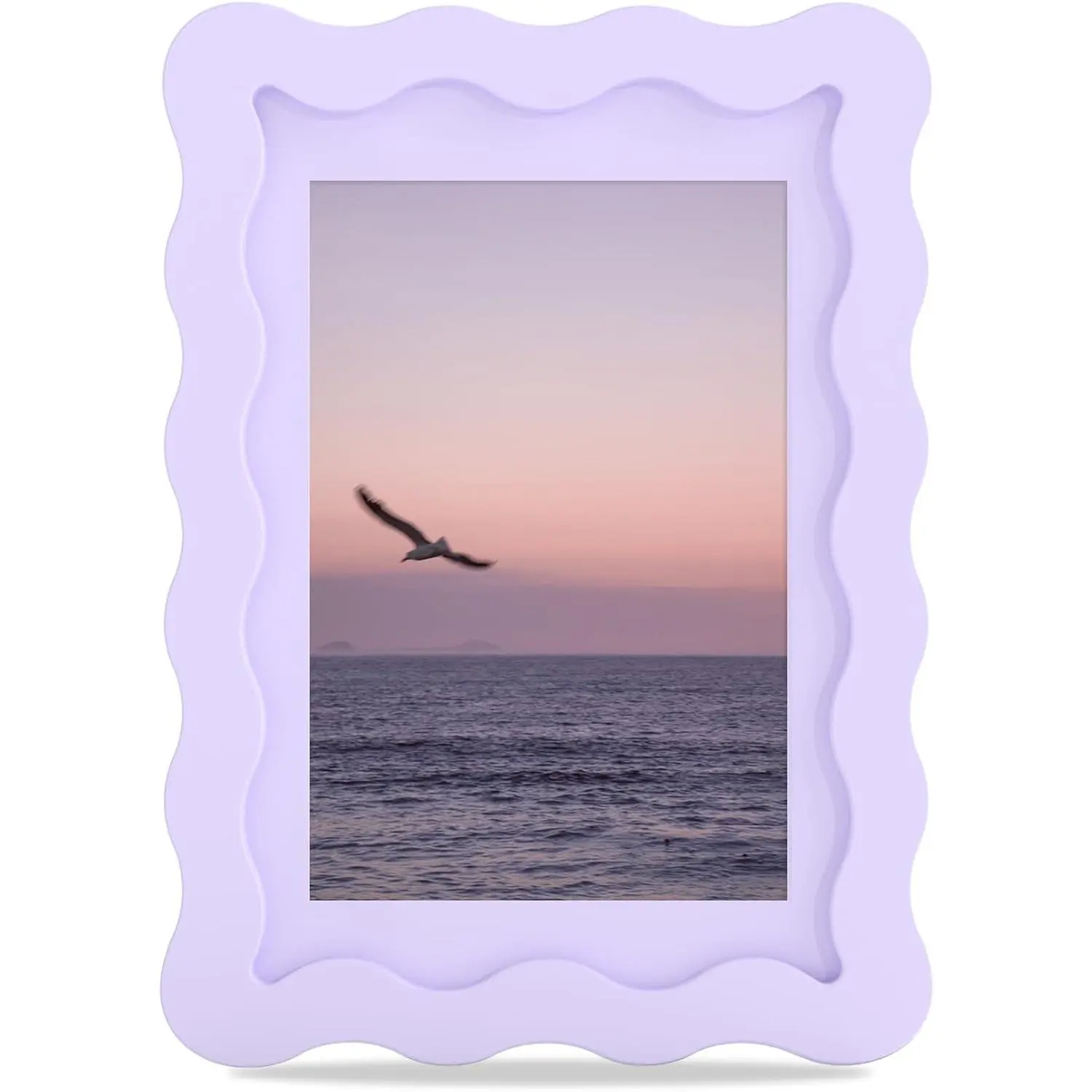 4x6 Picture Frame with Mat for 3.5x5, Wavy Edge Wooden Real Glass Photo Frame for Tabletop and Wall Hanging, Purple, 1 Pack