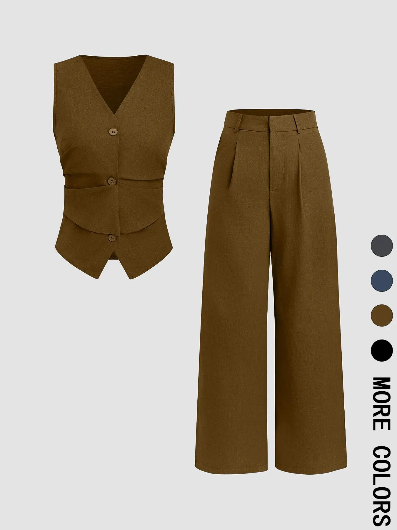 Two-piece Set Women's Solid Color Vest & Wide Leg Pants Set, Elegant Fitted Fashion Casual Two-piece Set for Daily Outdoor Wear, Women Clothing for All Seasons, Suits, Work Office Suit, Casual Summer Set