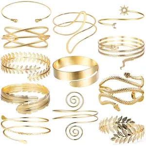 12 Pcs Arm Cuff Bracelets for Women no tarnish jewelry Boho Upper Arm Bands Leather Armband Armlet Feather Cuff Bangle Bracelet Open Gold Arm Cuffs Set
