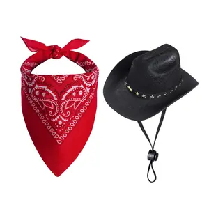 2 pcs Pet Cowboy Costume party holiday decoration hat and Square Bandana Scarf for Party Festival Daily Cosplay Fashion Accessories