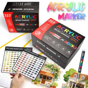 Aw-1956 Soft Tip Acrylic Markers Set, 320/366 Colors, Replaceable Flexible Nibs, Full Color Coverage, Multi-Material Drawing Tools