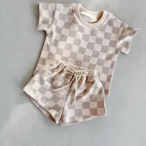 Checkered Cotton Two Piece Short Sleeve Set