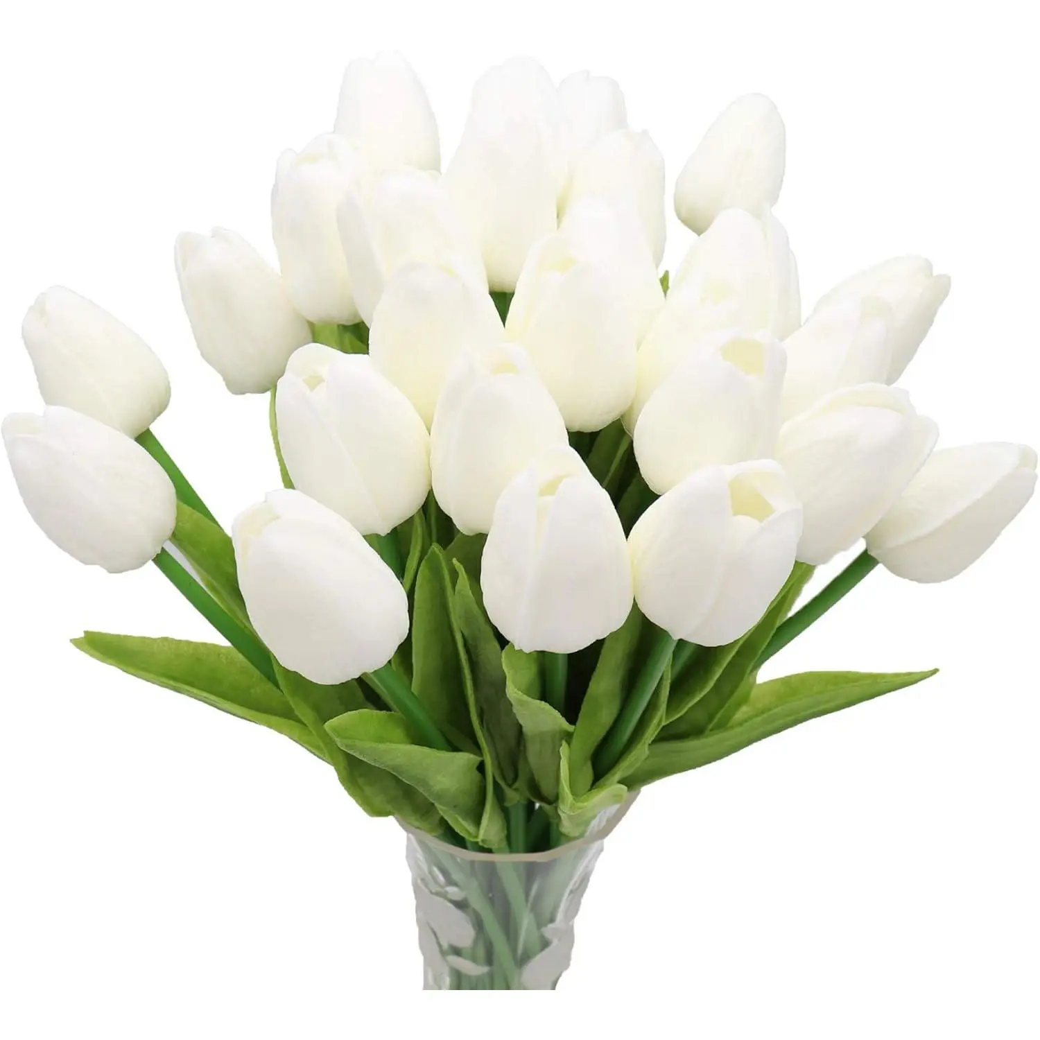 27PC White Artificial Tulips Flowers Real Touch Holland Tulips for Holiday Christmas Wedding Bouquets Arrangement and Home Room Centerpiece black wooden tulips