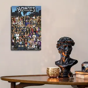 Homies Family Canvas Print 12x18 - Urban Street Style Wall Art, Vibrant Group Portrait Poster, Modern Decor for Home & Bedroom, Unframed