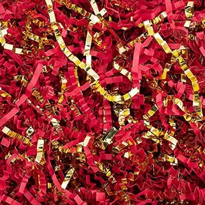 MagicWater Crinkle Cut Paper for Gift Baskets - Red & Gold - Perfect for Shredded Paper Filler, Basket Filler, Gift Boxes, Bridesmaid Gifts, Christmas Stuffers & More – Ideal for All Occasions