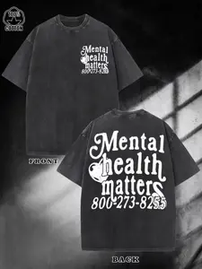 Mental Health Matters 100 T Shirt For Men And Women Oversized Black Tee With Phone Number Printed On Front And Back Mental Health Awareness Apparel Casual Streetwear Fashion Top Unisex Loose Fit Short Sleeve Sh