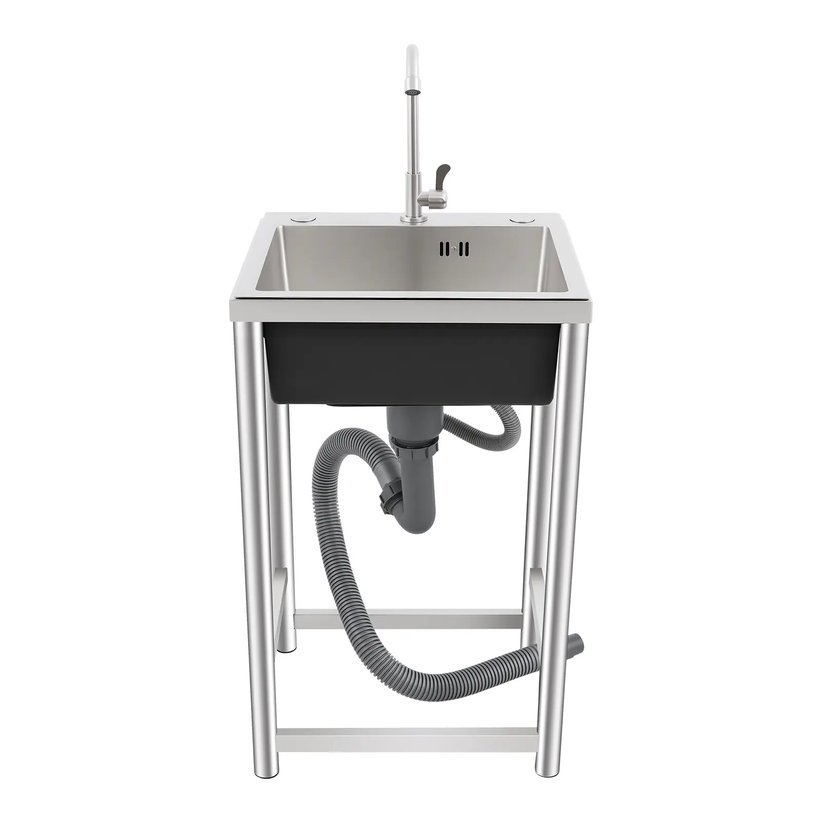 Portable Stainless Steel Kitchen Sink Workstation with Faucet, Freestanding Installation for Home Dish Washing & Vegetable Cleaning
