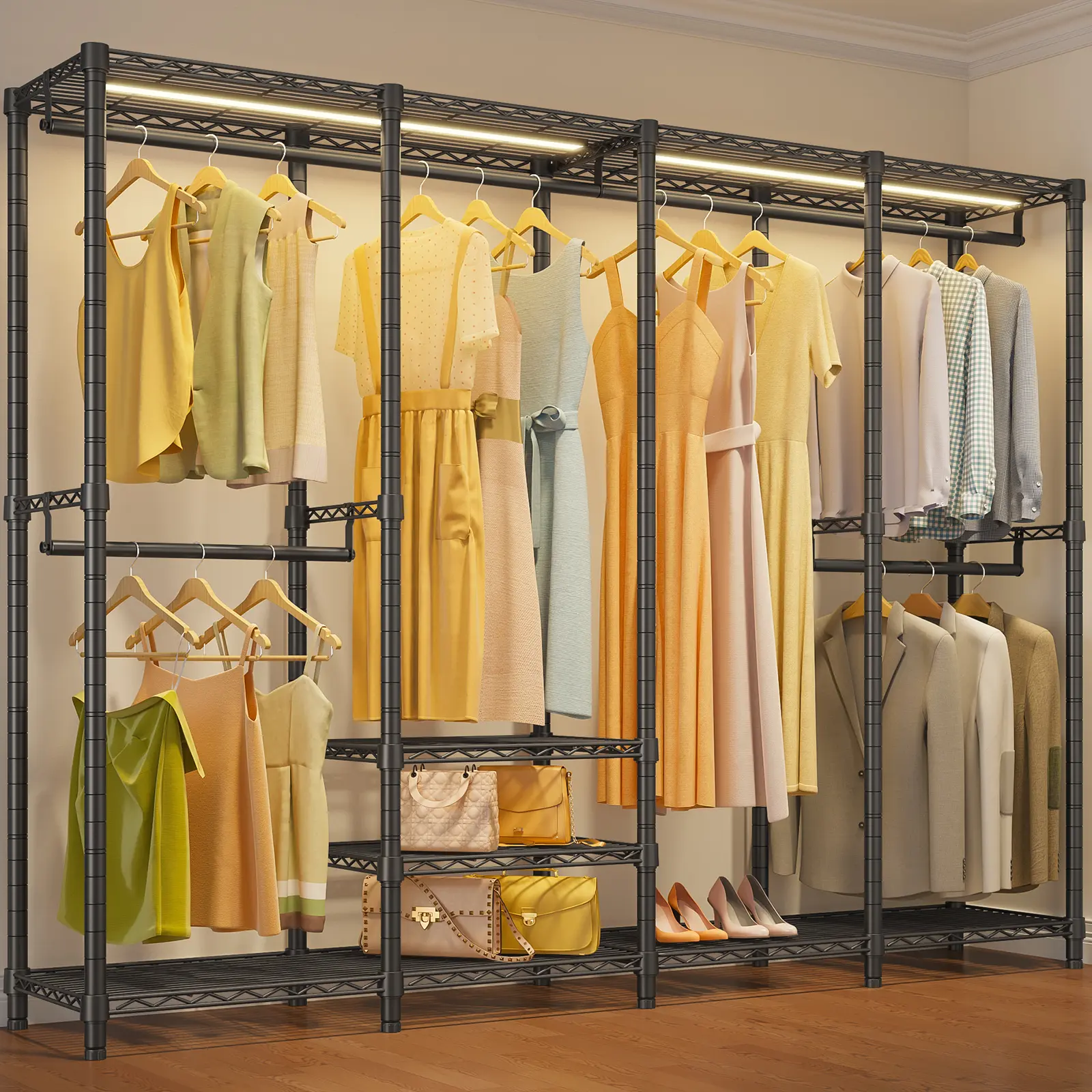 VIPEK V40L Closet Rack with Dimmable LED Lights, 3000K Warm White, Heavy Duty Wardrobe closet organization Rack for Hanging Clothes, Freestanding Wardrobe for Bedrooms Fabric Storage Units Laundry Organizer