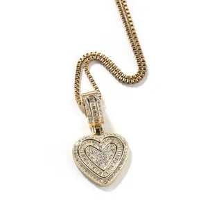 Light Luxury Copper Cuban Chain Pendant Necklace - Hip Hop Style with Zircon-Adorned Heart Charm