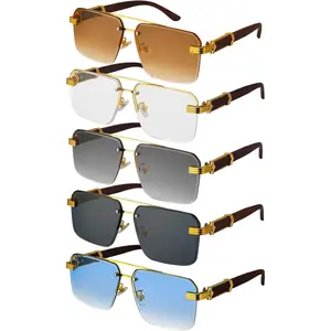 5 Pairs Rimless Sunglasses for Women Men Fashion retro semi Rectangle Square Frameless Cool Sunglasses