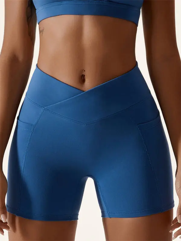 Causal hip pocket crossover waist workout shorts