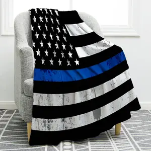 Blue Line Police Pattern Blanket United States Police Flag Print Gifts for Men Boy Dad Husband Son Adult Home Decor 50x60