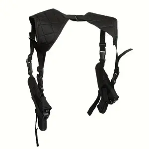 Black Adjustable Double Pull Shoulder Holster, Suitable for Concealed Carry - Comfortable Nylon Design with Multiple Straps and Buckles, Secure Pistol Accessory, Tactical Accessory |   With Detailed Leather Case |   Durable nylon material, gun holster