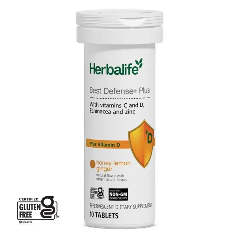 Herbalife Best Defense Plus Honey Ginger Lemon 10 Effervescent Tablets Vitamin C Zinc Botanical Extracts Dietary Supplement Honey Ginger Lemon Flavor Daily Wellness Effervescent Drink Mix Gluten Free Daily Nutrition Dissolvable Tablets