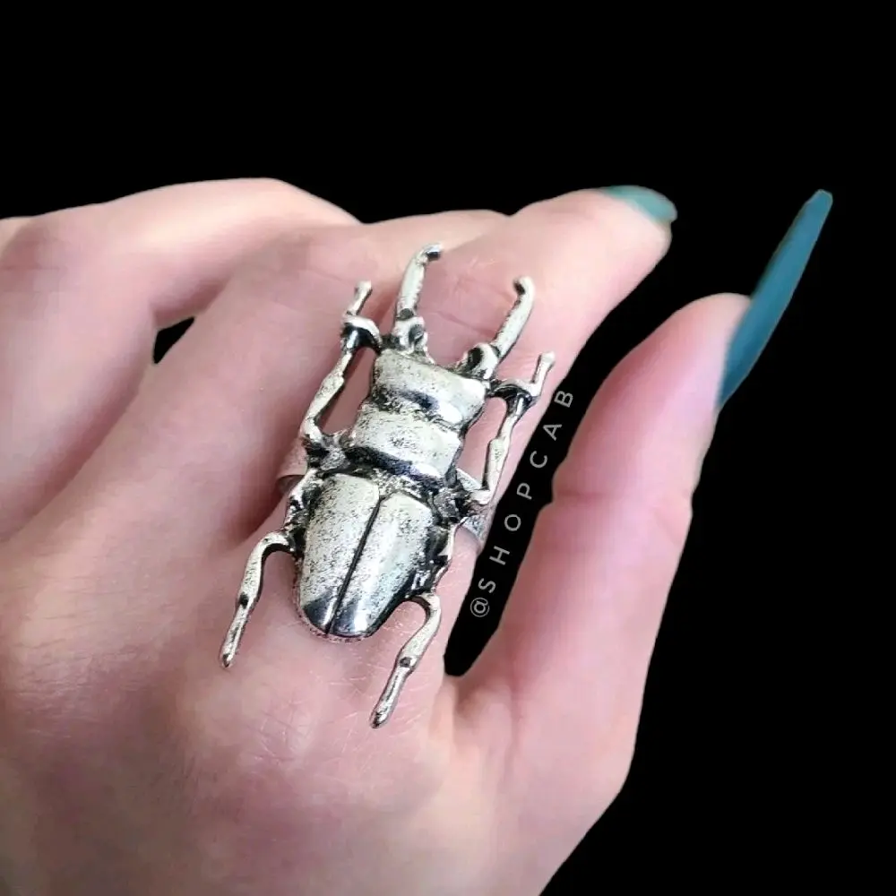 Silver Beetle Insect Ring (Adjustable Size)